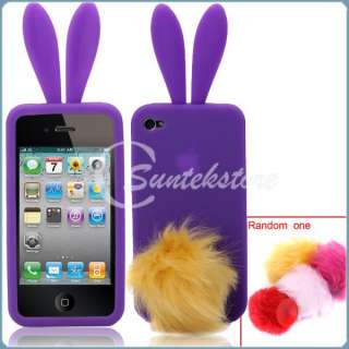   Ear Rubber Case Cover +Tail Stand for iPhone 4 4S 4G Purple  