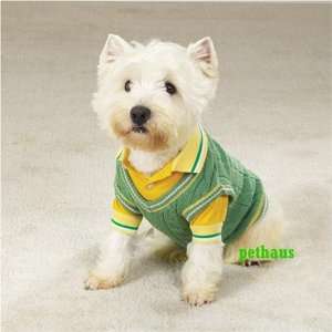   MEDIUM GREEN/YELLOW Dog Polo Mock Vest Sweater Set