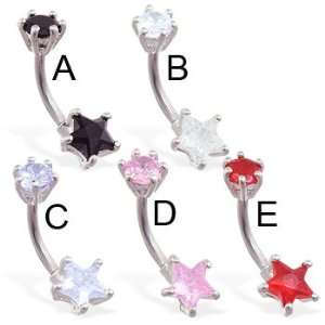  Double jewel pronged star belly ring, pink   D Jewelry