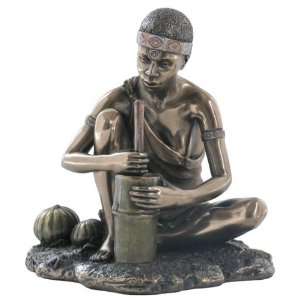 African Lady Pounding Vegetables Tribal Sculpture 