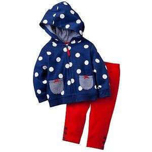 New Carters 2 Piece Hoodie Cardigan Pant set Navy Blue & Red NWT 6m 
