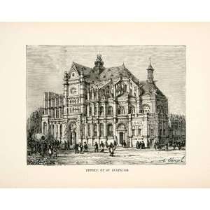  1877 Wood Engraving Church St. Eustache Architecture Paris 