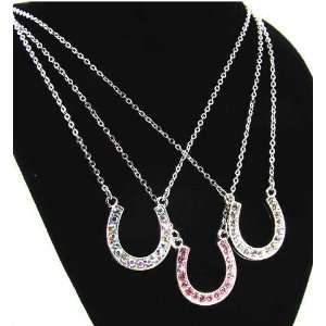  Silver Plated Horse Shoe Necklace with Clear Crystals 