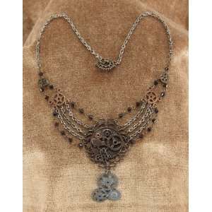  Steampunk Chain Gear Necklace, Antiqued Mixed Metal Finish 