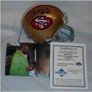  Jerry Rice Autographed Mini Helmet   SfTb Sports 