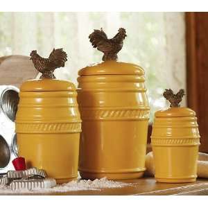  NIB Set/3 French Country Rooster Ceramic Canister Set 