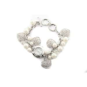     Ladies Hearts And Pearls Charm Bracelet Watch