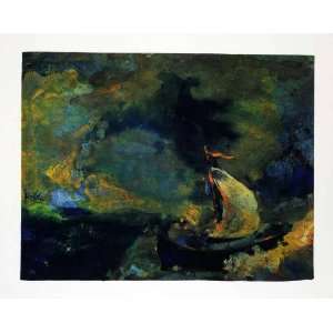 1970 Print Emil Nolde Watercolor Expressionism Art Sailboat Storm 