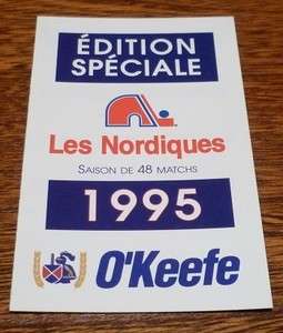 1995 Special Edition Okeefe Pocket Schedule Quebec Nordiques  