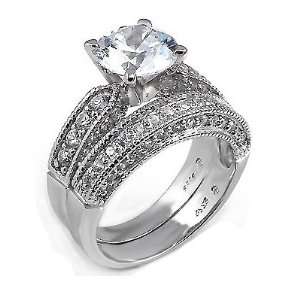 A3RSZ9046) Stellar Sterling Silver Engagement Set / Wedding Ring Set 