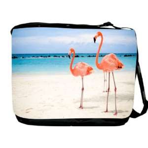  Rikki KnightTM Pink Flamingos on Beach Messenger Bag   Book 