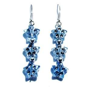  Sparkling Blue Star Dangle Earrings on French Wires in 