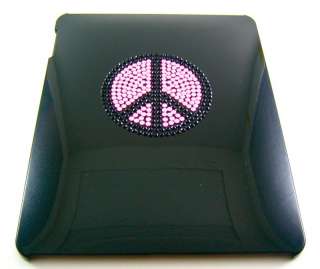 iPad Black Case Pink Crystal Rhinestone Peace Symbol  