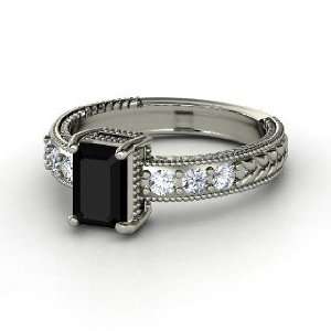   Ring, Emerald Cut Black Onyx 14K White Gold Ring with Diamond Jewelry