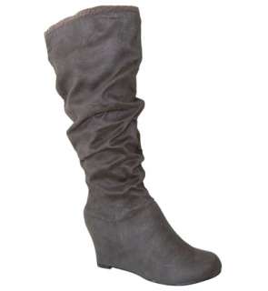   Slouchy Shearing Cuff Suede Knee High Wedge Boots Cement AllSz  