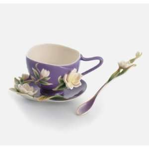   Porcelain Southern Magnolia Cup, Saucer and SPOON