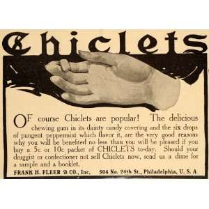 1907 Vintage Ad Chiclets Chewing Gum Frank H. Fleer   Original Print 