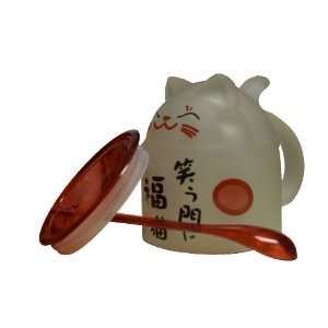  Cute Cat Mug with Chinese Writing Red Lid 