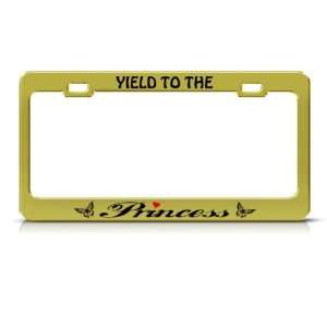  Yield To Princess Butterfly Metal license plate frame Tag 