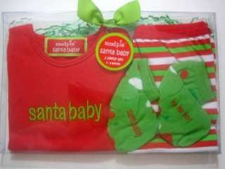   mo Holiday Christmas Santa Baby Outfit Top Striped Leggings Socks