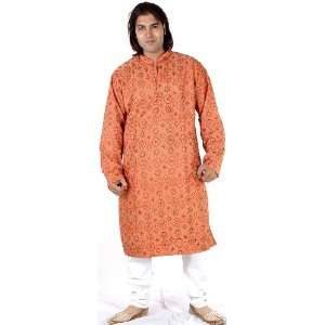  Coral Kurta Set with Chakra Embroidery All Over   Poly 