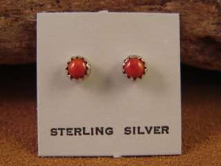 Native American Coral Dot Post Earrings Navajo Indian Hand Made 