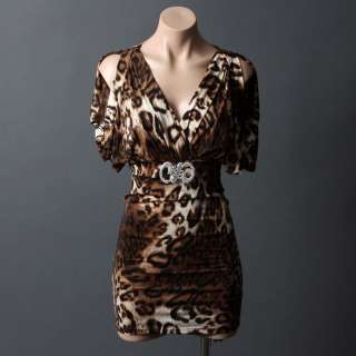 Leopard Fashionable Kimono Sleeve Party Empire Dress M Size  