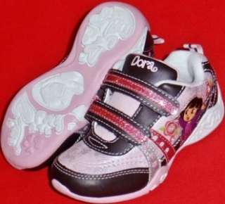   Toddlers Pink/Brown DORA LIGHTS Velcro Athletic Sneakers Shoes  