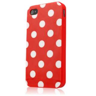 Red / White Polka Dots Silicone TPU Skin Cover Case for iPhone 4 4G 