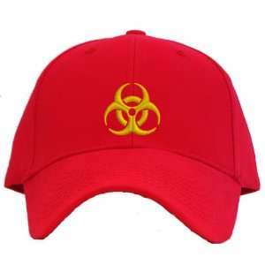  Biohazard Symbol Embroidered Baseball Cap   Red 