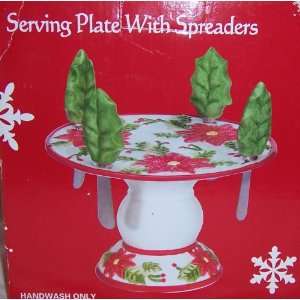 com Christmas Poinsettia and Holly Pattern Serving Plate with Cheese 