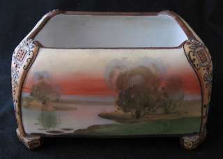 Sign Nippon moriage hand painted scenic footed planter  
