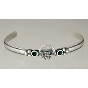   Sterling Silver Claddagh Cuff Bracelet Accented with Genuine Malachite