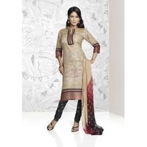  Women Brown with Maroon Designer Churidar Kameez 