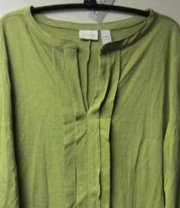 CHICOS APPAREL PLEATED PIPPA TOP TERRA GREEN NWT $69 CHICOS SIZE 3 