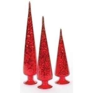  Set of 3 Red Sequined Glitter Glass Christmas Table Top 