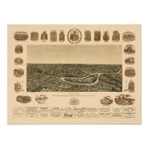  Dallas, TX Panoramic Map   1892 Print