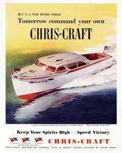 CHRIS CRAFT BOAT AD   Deluxe Enclosed Cruiser   1944  