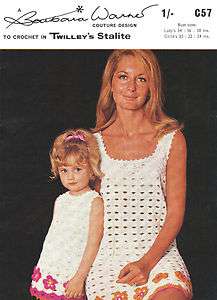 Vintage 60s Dress Ladies & Child Crochet Pattern Retro  