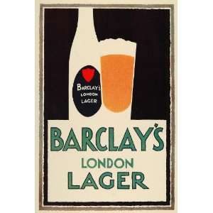  1924 Print Barclays London Lager Pint Glass Mini Poster 