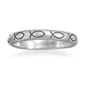  Christian Ichthys Band Ring Sterling Silver 3mm, 8 