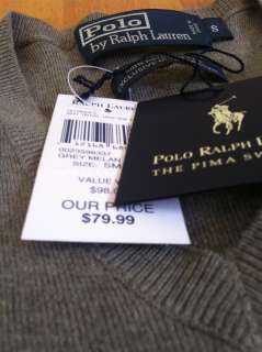 NWT Polo Ralph Lauren 100% Pima Cotton Sweater Gray Small S  