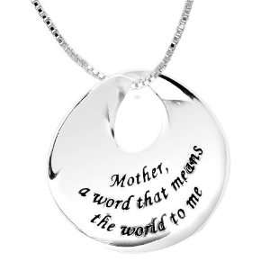   Mother A Word That Means The World To Me Circle Pendant, 18 Jewelry