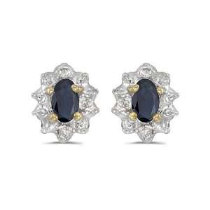  14K Yellow Gold Oval Sapphire and Diamond Earrings (3/4ct 