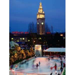 Ice Skating in Front of Ferry Building, San Francisco, California, USA 
