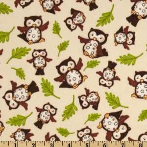  43 Wide Forest Friends Flannel Tossed Owls Cream Fabric 