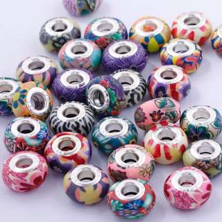 40X MIXED FIMO POLYMER CLAY EUROPEAN BEADS FIT BRACELET  