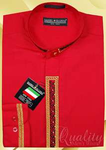   Ellissa Dress Shirt 19.5 36/37 Red Gold Clergy Collar Metallic Trim