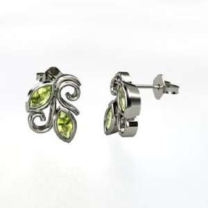   Vine Leaf Studs, Sterling Silver Stud Earrings with Peridot Jewelry