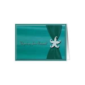 Starfish on Aqua Ribbon with Silver Trim / Junior Bridesmaid Card